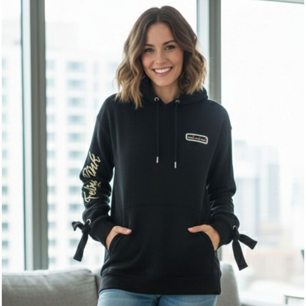 W Concept Korean Oversize [UNISEX] BLACK FEELING PINK HOODIE
